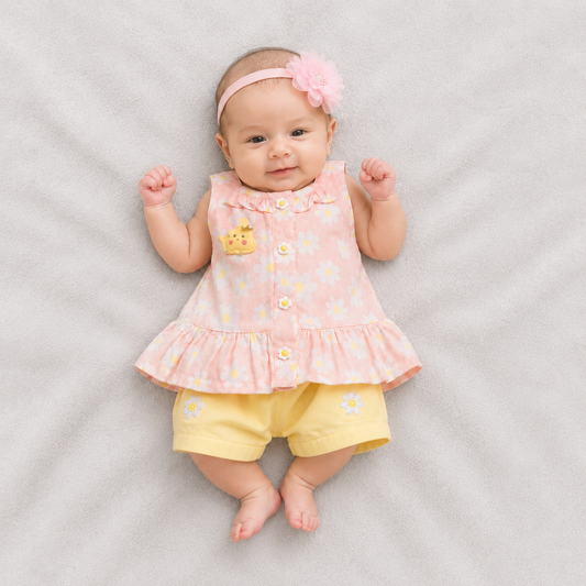 Cute Stylish Baby Girl Shoulder Strip Top and Shorts Set
