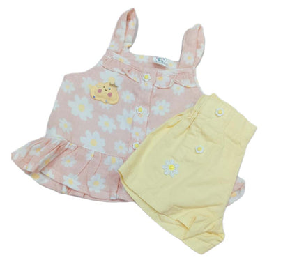 Cute Stylish Baby Girl Shoulder Strip Top and Shorts Set