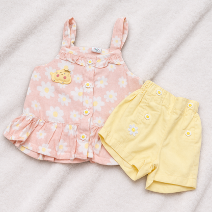 Cute Stylish Baby Girl Shoulder Strip Top and Shorts Set