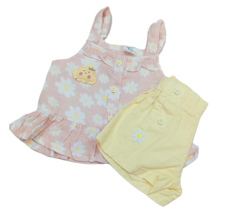 Cute Stylish Baby Girl Shoulder Strip Top and Shorts Set