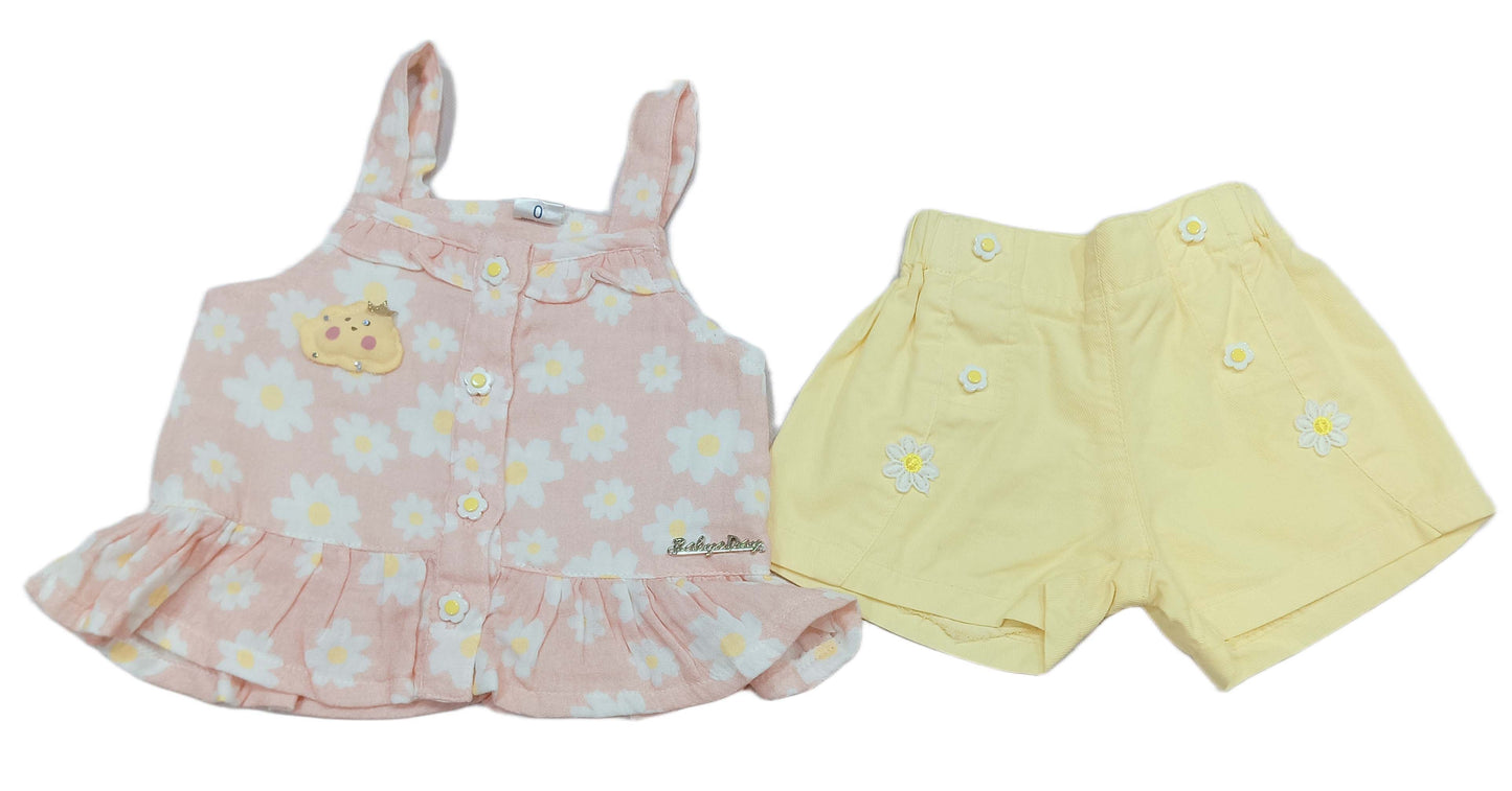 Cute Stylish Baby Girl Shoulder Strip Top and Shorts Set