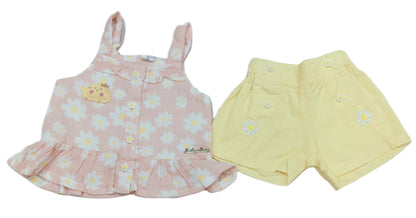 Cute Stylish Baby Girl Shoulder Strip Top and Shorts Set