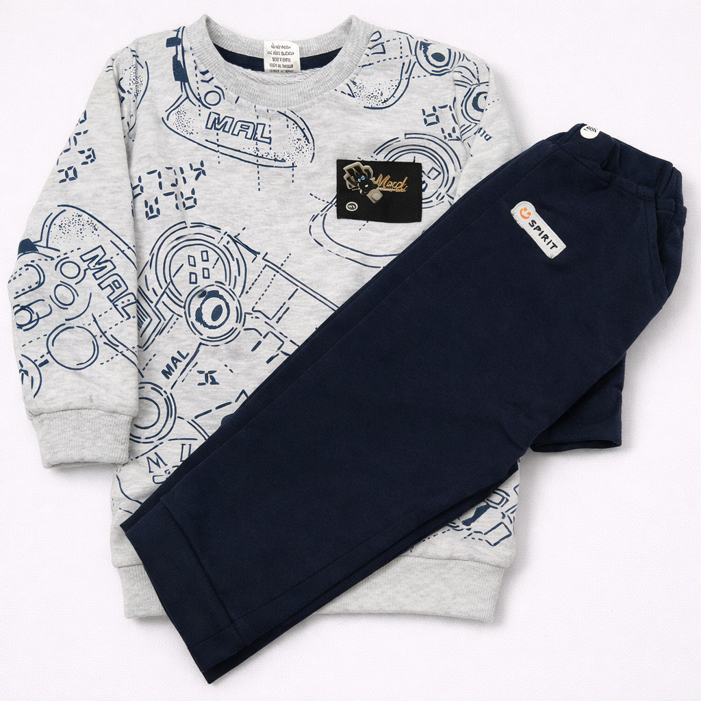 Choo Choo Kids Graphic Print Grey Sweatshirt & Navy Cargo Pants Set  - Cutypi
