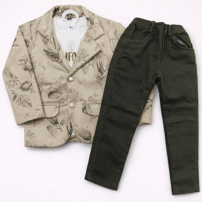 Kids Suit - Printed Blazer Set – Stylish Coat with T-Shirt & Trousers