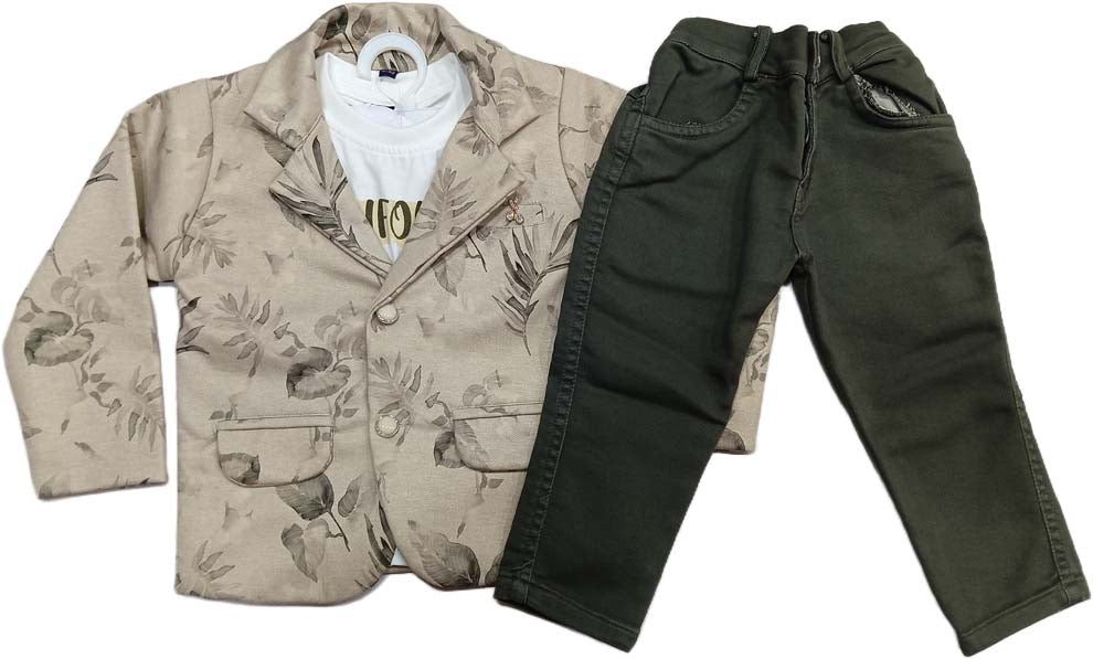 Kids Suit - Printed Blazer Set – Stylish Coat with T-Shirt & Trousers