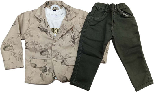 Kids Suit - Printed Blazer Set – Stylish Coat with T-Shirt & Trousers