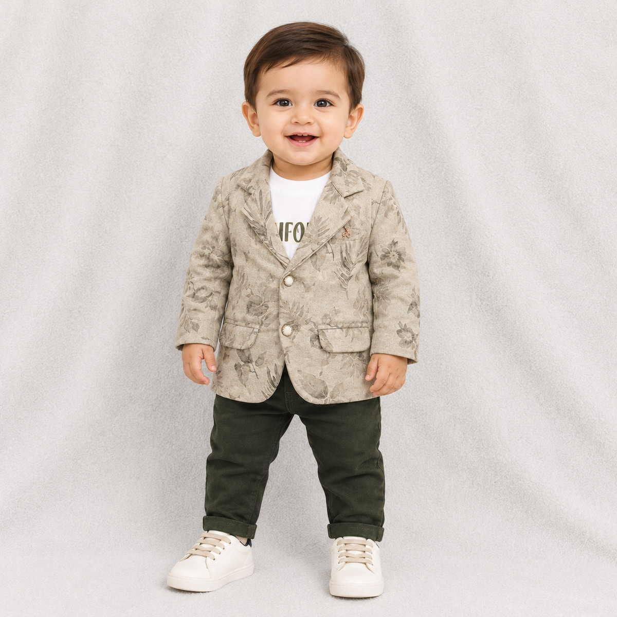 Kids Suit - Printed Blazer Set – Stylish Coat with T-Shirt & Trousers
