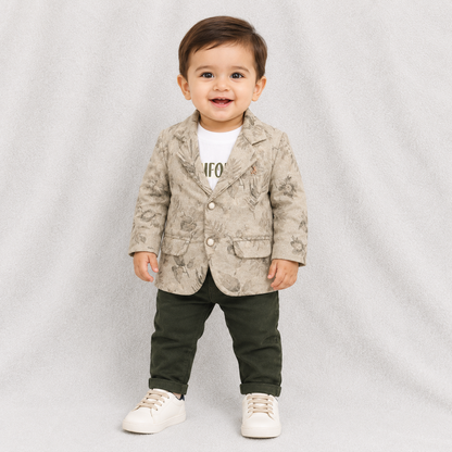 Kids Suit - Printed Blazer Set – Stylish Coat with T-Shirt & Trousers