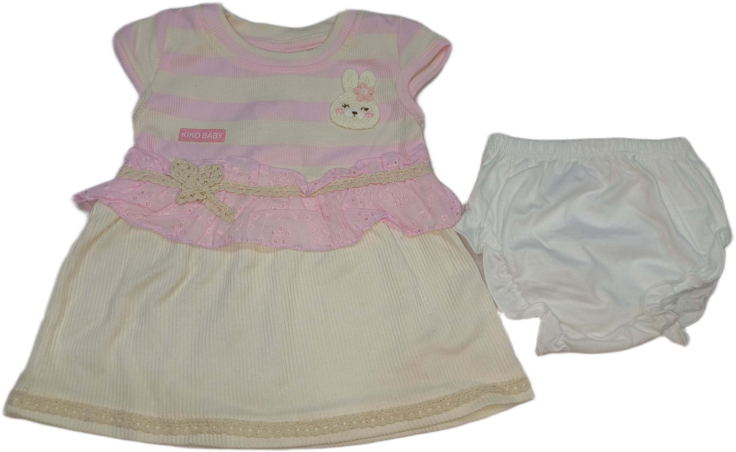 Kiko Baby Girl Sleeveless Party Frock Pink and white