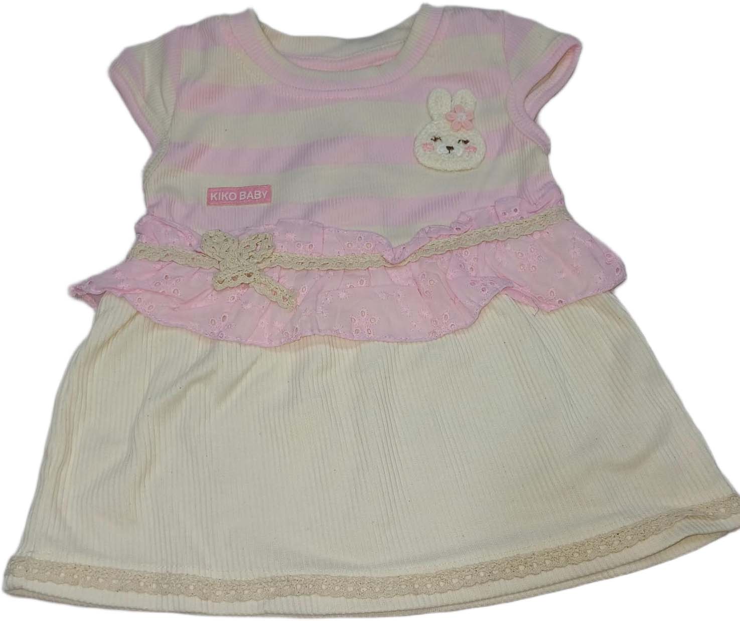 Kiko Baby Girl Sleeveless Party Frock Pink and white