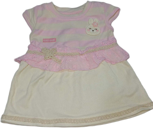 Kiko Baby Girl Sleeveless Party Frock Pink and white