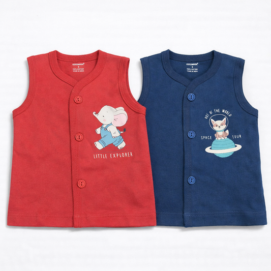 Cucumber Baby Cute Cartoon Printed Sleeveless Front Open Vest Pack of 2 - Cutypi