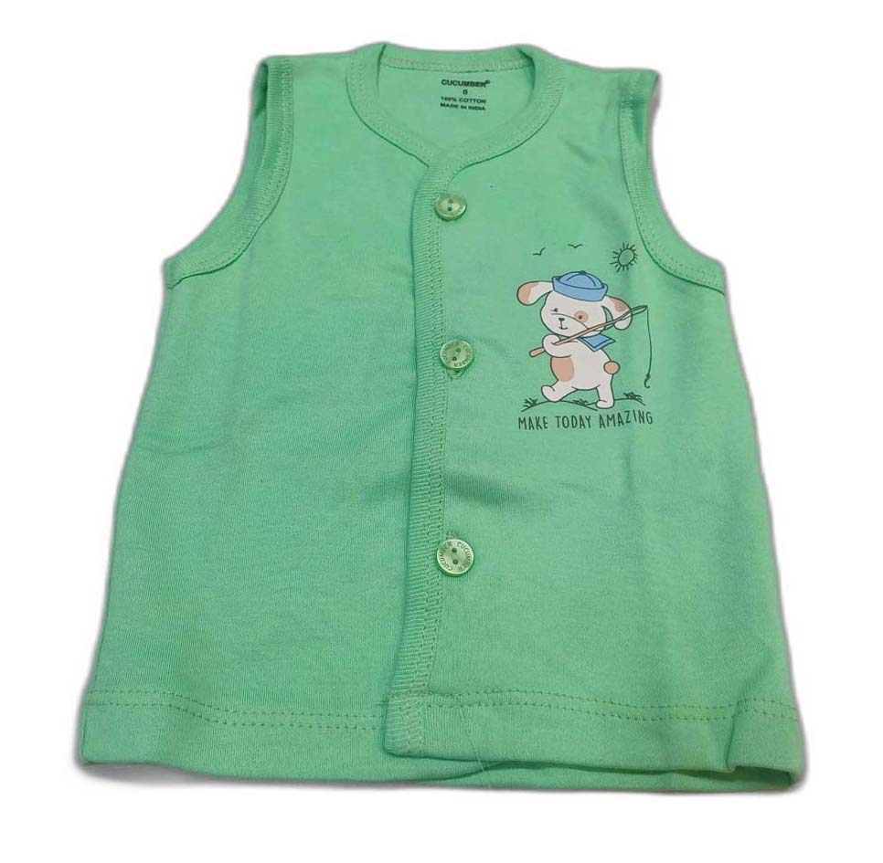 Cucumber New Born Baby Front Open Printed Sleevless Top -Gren