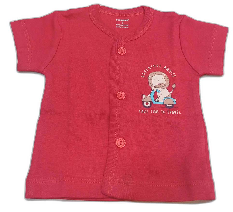 Cucumber New Born Baby Front Open Printed Top - Red