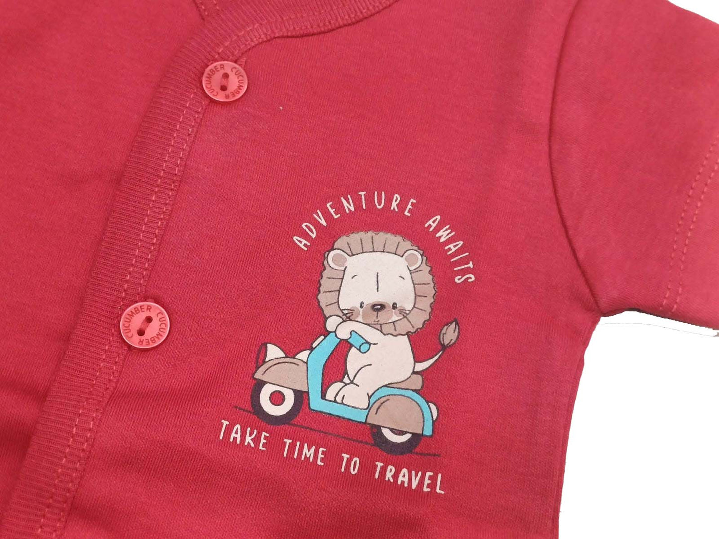 Cucumber New Born Baby Front Open Printed Top - Red