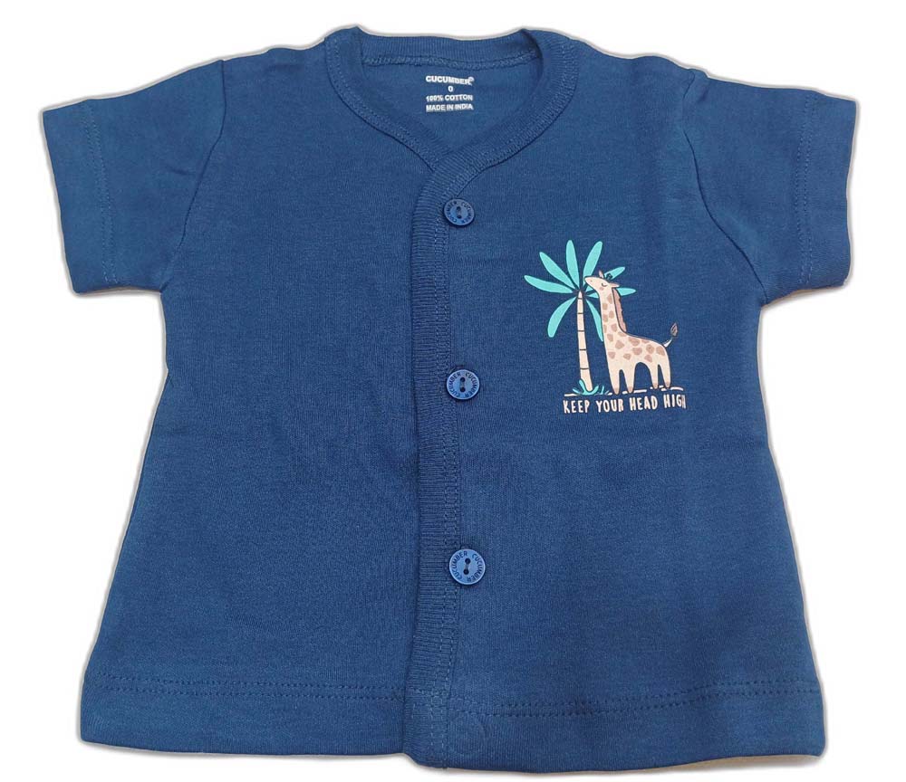 Cucumber New Born Baby Front Open Printed Top -Blue