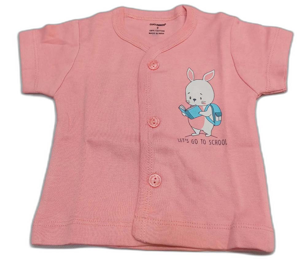 Cucumber New Born Baby Front Open Printed Top -Pink