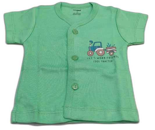 Cucumber New Born Baby Front Open Printed Top -Green