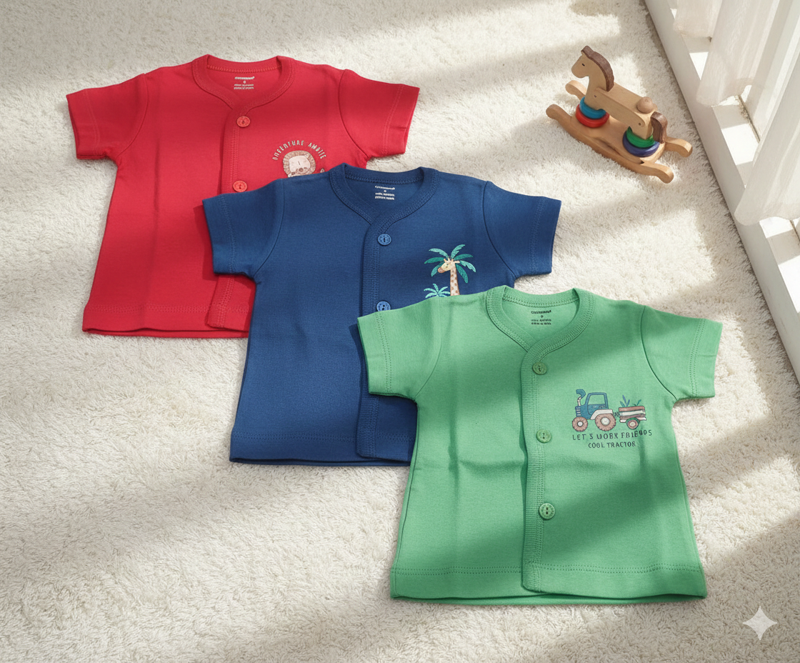 Cucumber Cucumber New Born Baby Front Open Printed Top -Set of 3 - Cutypi