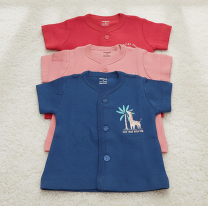 Cucumber Cucumber New Born Baby Front Open Printed Top - Set of 3 - Cutypi