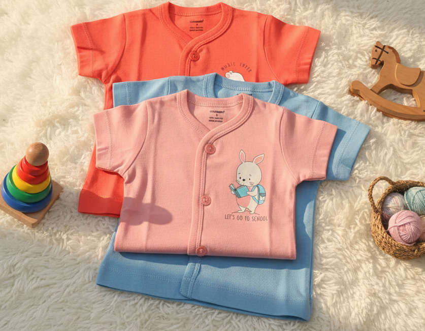 Cucumber Cucumber New Born Baby Front Open Printed Top - Set of 3 - Cutypi