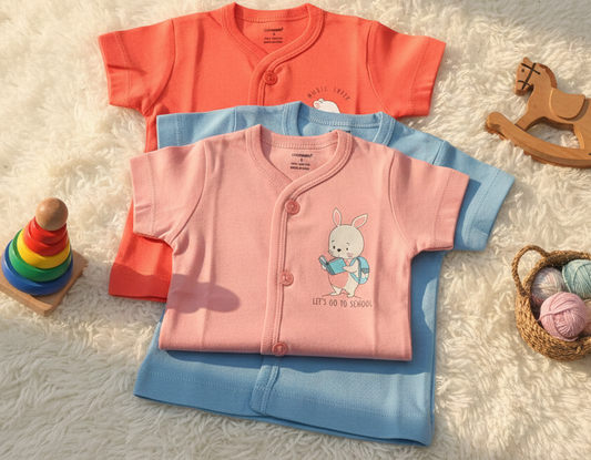 Cucumber Cucumber New Born Baby Front Open Printed Top - Set of 3 - Cutypi