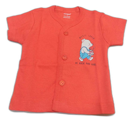 Cucumber New Born Baby Front Open Printed Top - Red