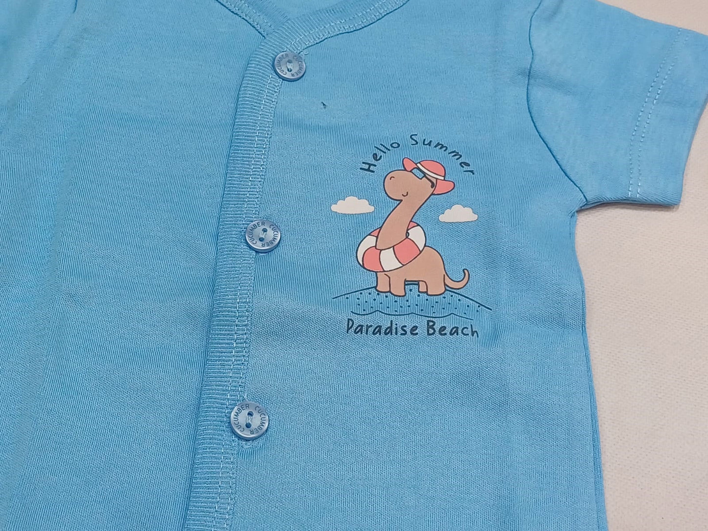 Cucumber New Born Baby Front Open Printed Top - Sky Blue