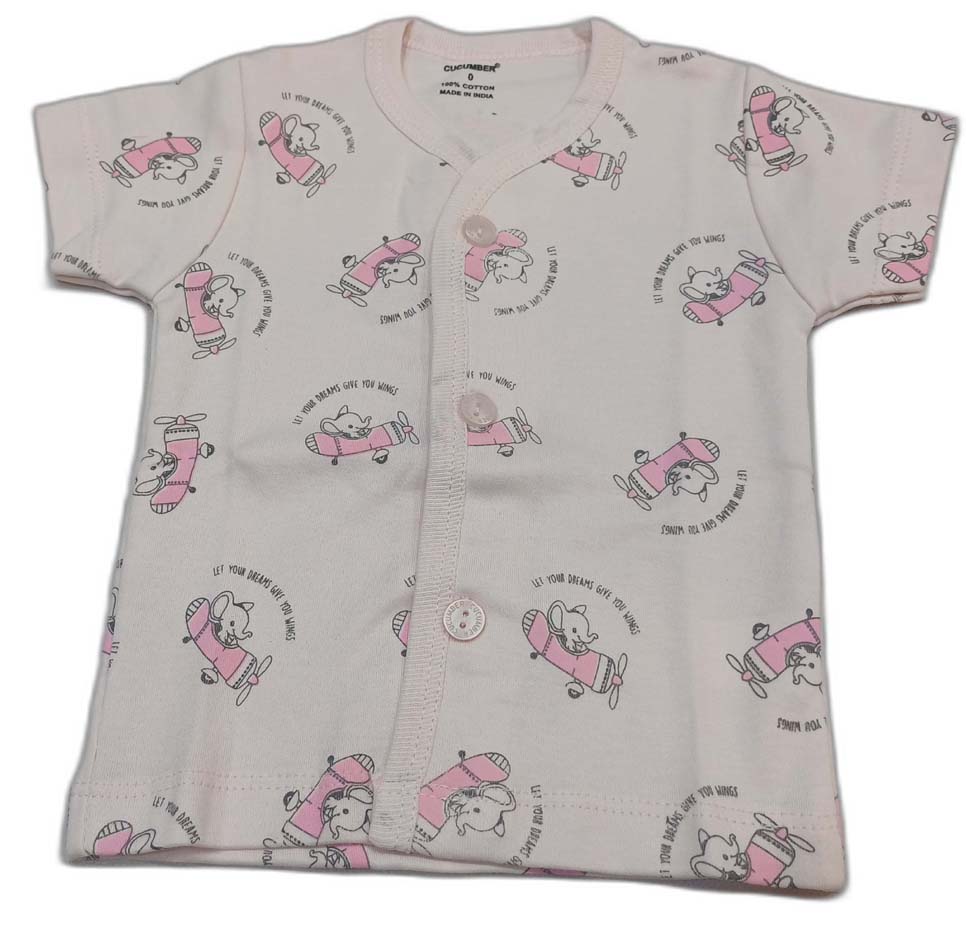 Cucumber New Born Baby Front Open Top - Pink