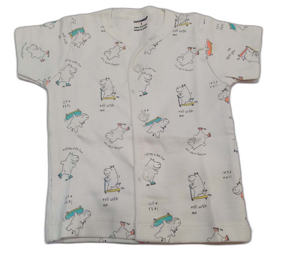 Cucumber New Born Baby Front Open Top - White