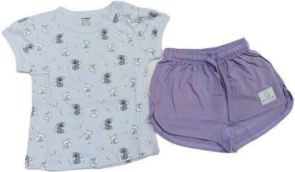 Cucumber Girls Cotton Half Sleeve Top with Short - Purple