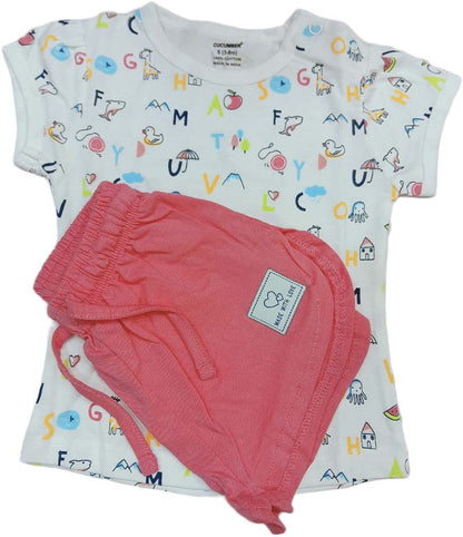 Cucumber Girls Cotton Half Sleeve Top with Short - white