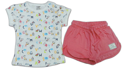 Cucumber Girls Cotton Half Sleeve Top with Short - white