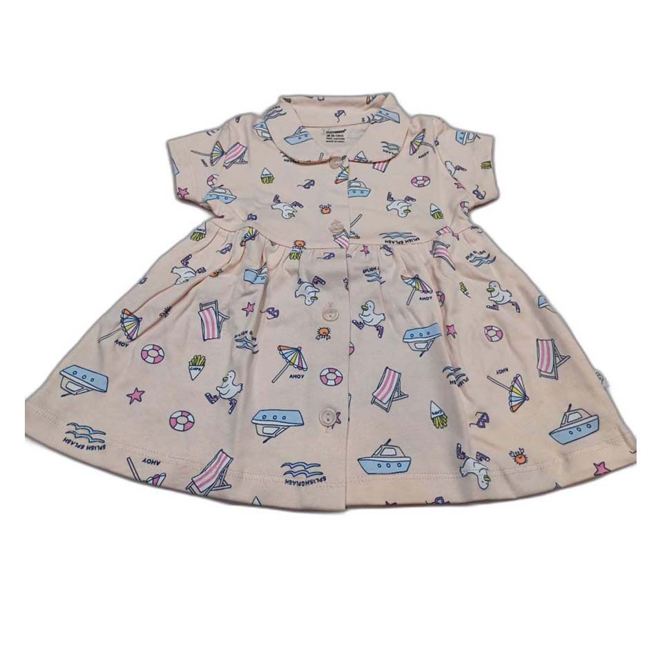 CUCUMBER Interlock Knit Half Sleeves Front Open Frock with panty - Cream