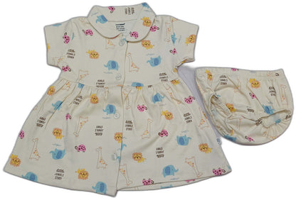 CUCUMBER Interlock Knit Half Sleeves Front Open Frock with panty- Light Cream