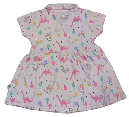 CUCUMBER Interlock Knit Half Sleeves Front Open Frock with panty- Pink