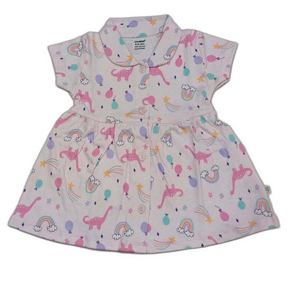 CUCUMBER Interlock Knit Half Sleeves Front Open Frock with panty- Pink