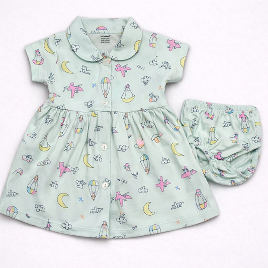 Cucumber Baby Girl Cotton Frock Set Printed Dress with Bloomers - Cutypi