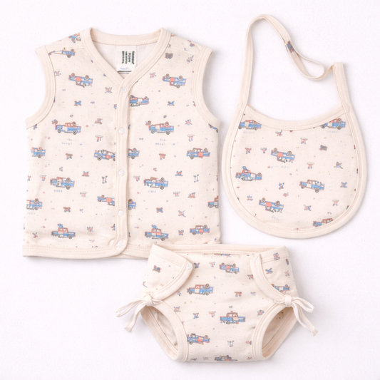 Cucumber Baby Out of This World Car Print Blue Clothing & Bib Set - Cutypi