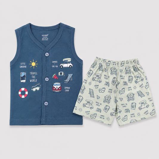 Cucumber Hello World Baby Boys Cotton T-Shirt & Shorts Set | Soft Summer Co-ord Outfit