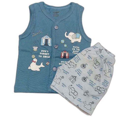 Newborn Jhabla Cotton Cute Printed T Shirt with short - Blue