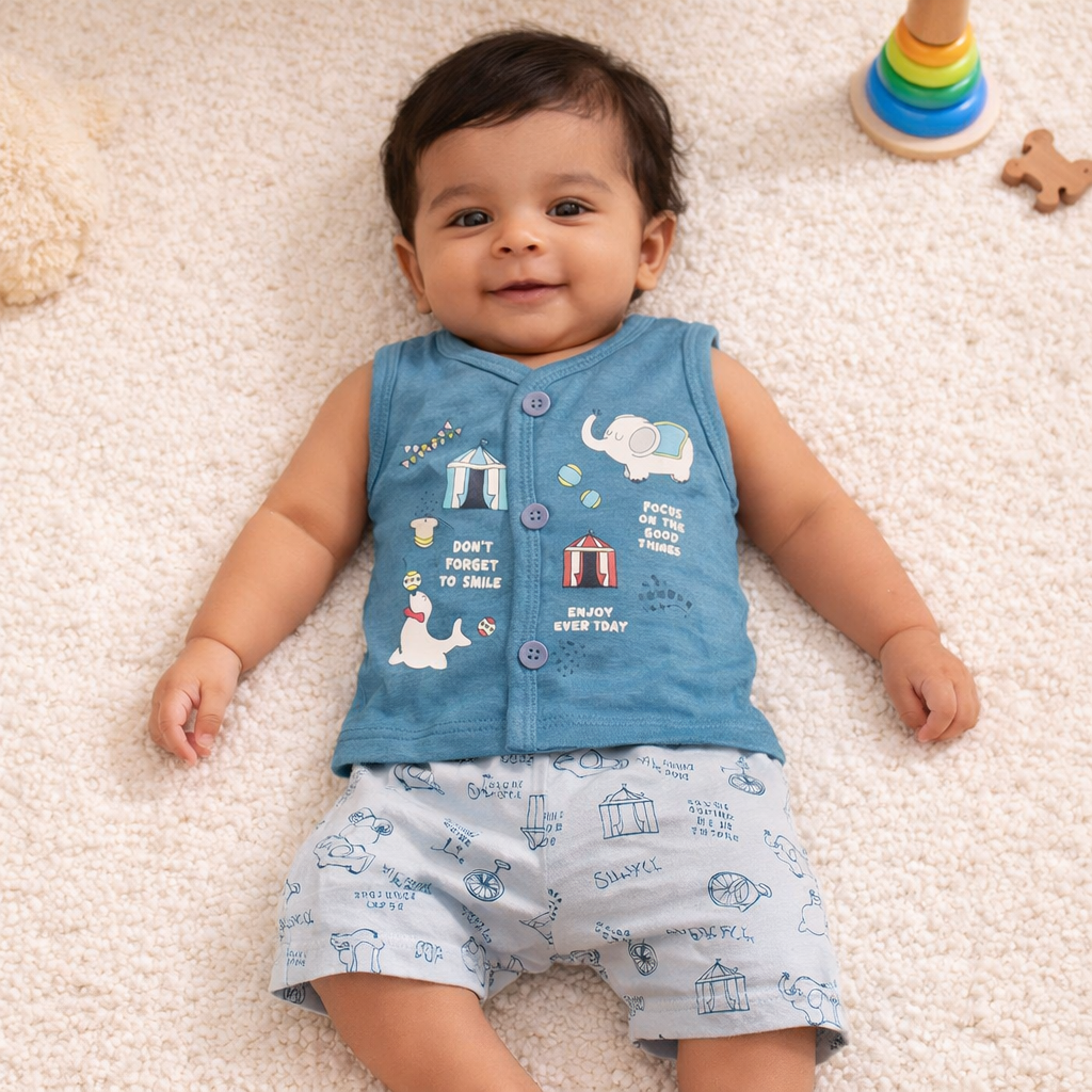 Dressyfi Newborn Jhabla Cotton Fly High Printed T Shirt with short - Cutypi