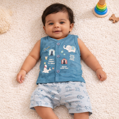 Dressyfi Newborn Jhabla Cotton Fly High Printed T Shirt with short - Cutypi