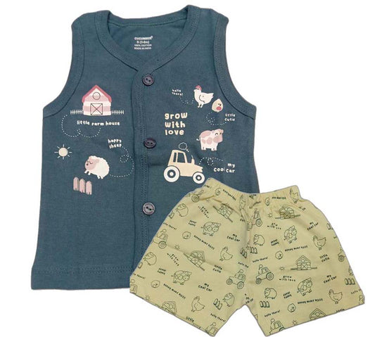 Newborn Jhabla Cotton Cute Printed T Shirt with short - Dark Blue