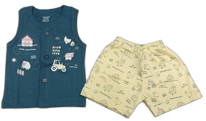 Newborn Jhabla Cotton Cute Printed T Shirt with short - Dark Blue