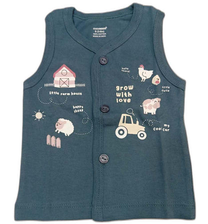 Newborn Jhabla Cotton Cute Printed T Shirt with short - Dark Blue