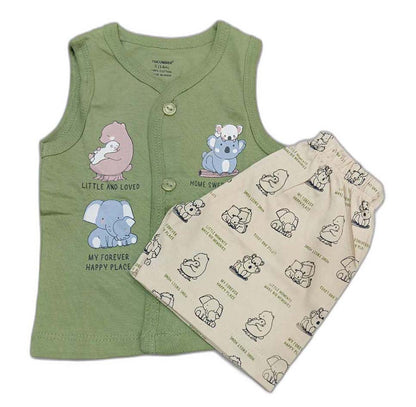 Newborn Jhabla Cotton Cute Printed T Shirt with short - Green