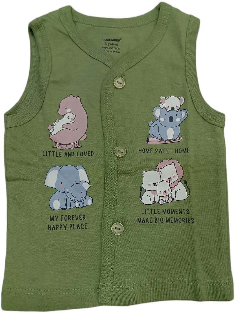 Newborn Jhabla Cotton Cute Printed T Shirt with short - Green