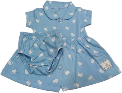 Cucumber Girls Cotton Half Sleeve Frock Sky Blue