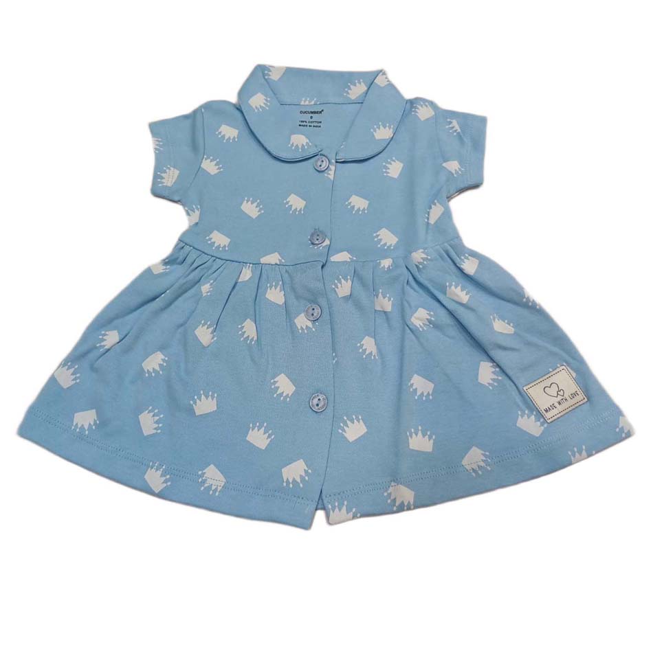 Cucumber Girls Cotton Half Sleeve Frock Sky Blue
